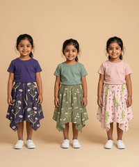 Cotton Fish Midi Floral Printed Skirt | Casual wear for Girl Kids Age 2 To 9 Years (Pack of 3)