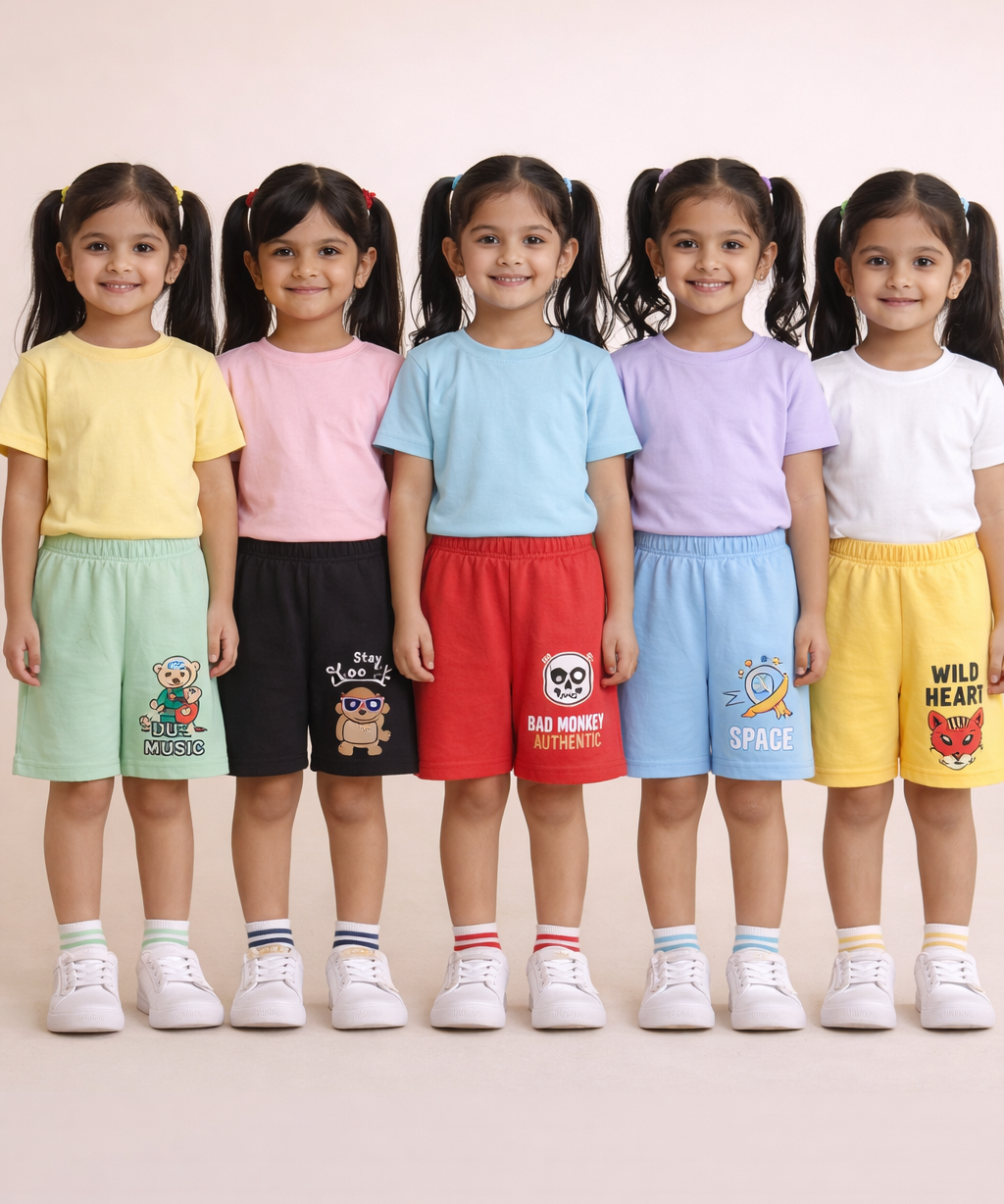 Girl Kid Cotton Printed Shorts | Random Cartoon Printed | Age 1 to 6 Years (Pack of 5 Pieces)