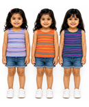 Cotton Stripes Girls Kids Sleeveless Tshirt (Pack of 3)