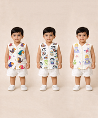 Baby Boys Sleeveless Muslin Cotton Printed Jebla Vest | 3–6 Months (Pack of 3)