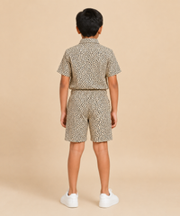 Polyester Printed Co-Ord Set for Boy Kids Casual Wear | Half Sleeve Shirt & Shorts Set with Pocket and Drawstring Waist | Age 1 to 10 Years