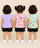 Baby Girls All Over Printed Cotton T-Shirt Multi Colour | Age 3 to 24 Months (Pack of 3 Pieces)