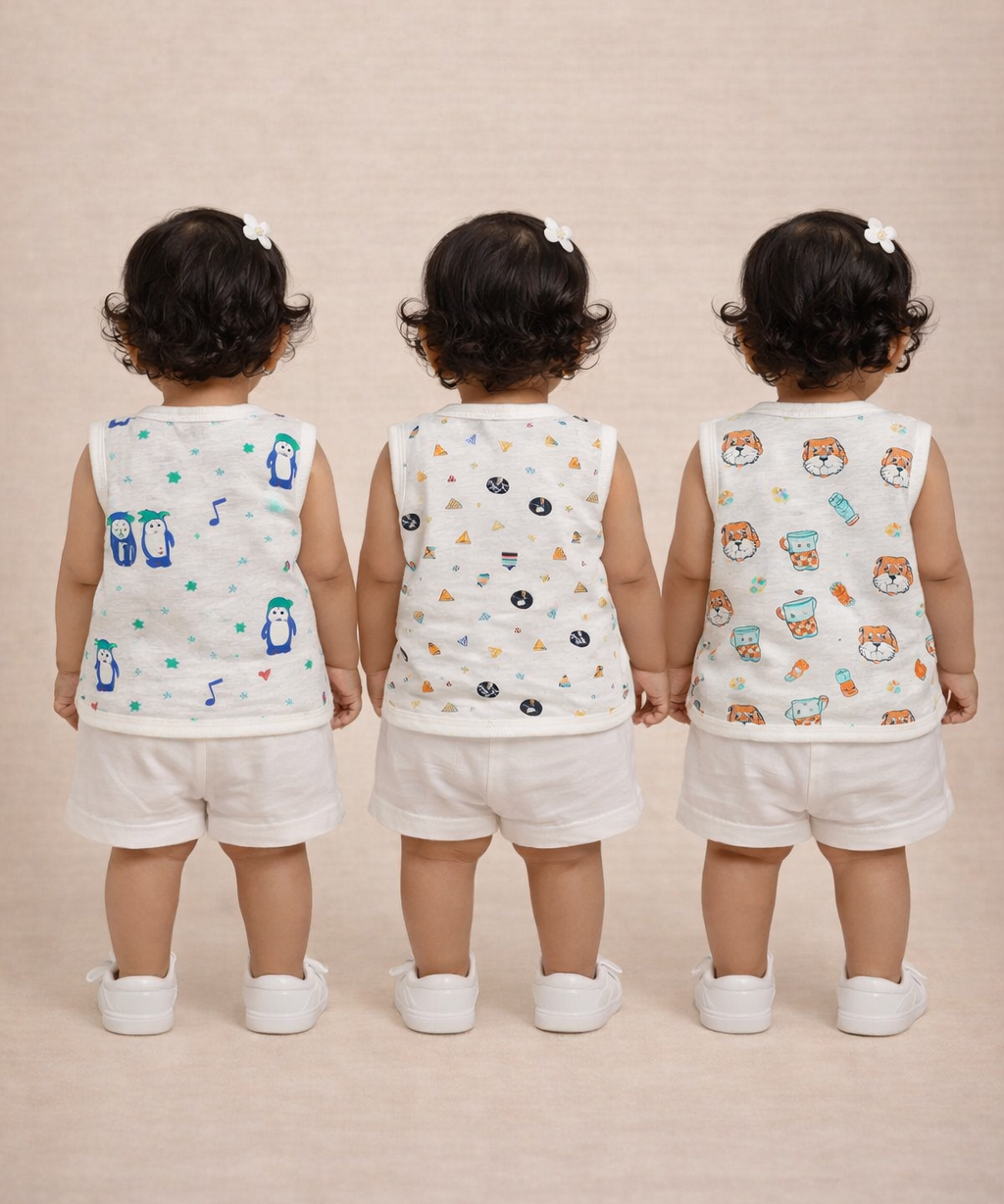 Baby Girls Sleeveless Muslin Cotton Printed Jebla Vest | 3–12 Months (Pack of 3)