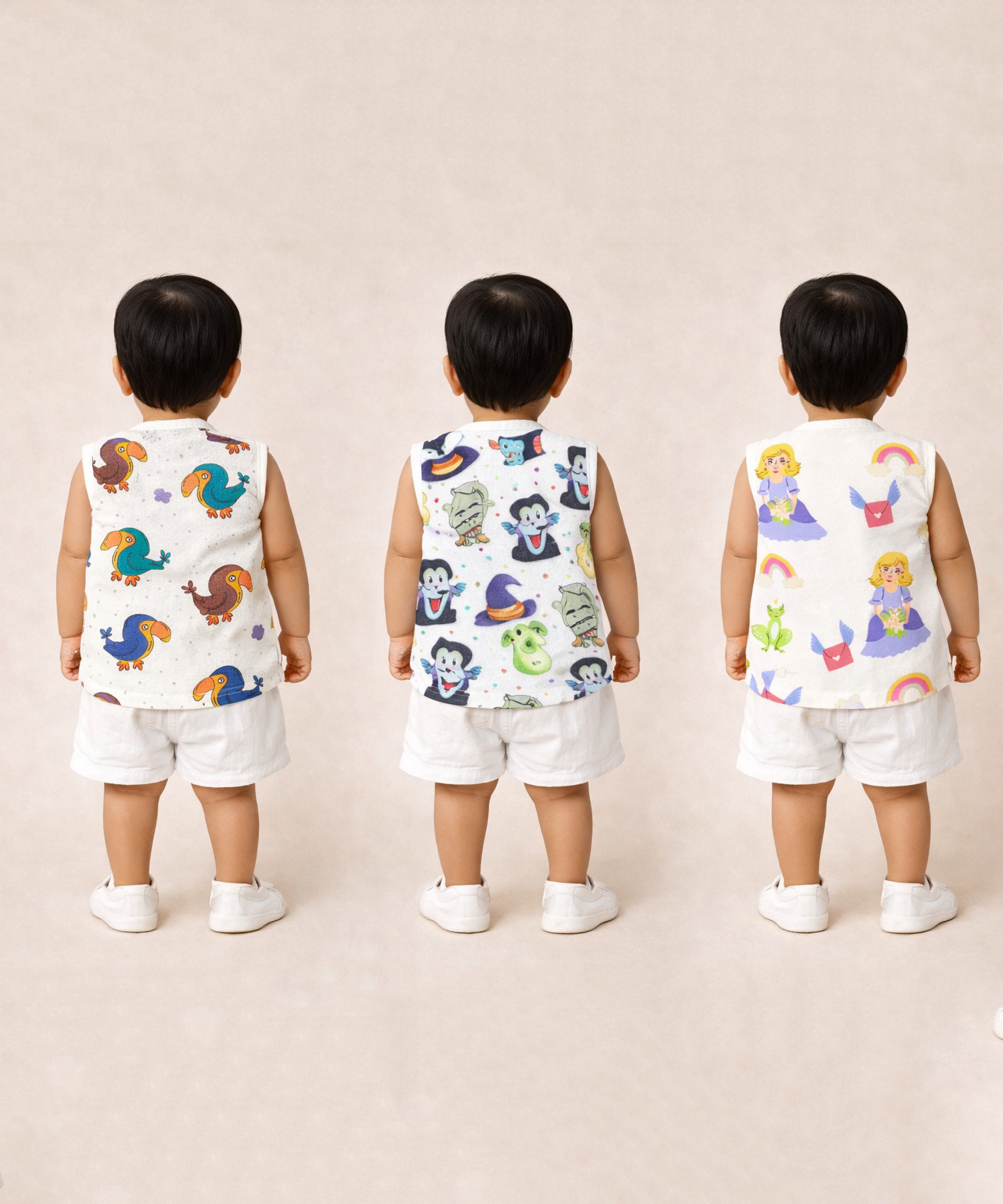 Baby Boys Sleeveless Muslin Cotton Printed Jebla Vest | 3–6 Months (Pack of 3)
