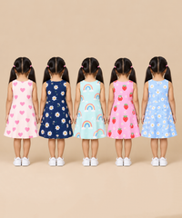 Girls 100% Cotton All Over Printed 2 To 5 Years Gown Dress/Frock Dress (Pack of 5)