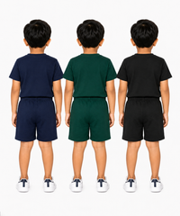 Kids Typography Print T-Shirt & Shorts Co-Ord Set for Boys | Age 6 Months-3 Years | Pack Of 3 Set Combo
