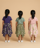Cotton Fish Midi Floral Printed Skirt | Casual wear for Girl Kids Age 2 To 9 Years (Pack of 3)