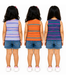 Cotton Stripes Girls Kids Sleeveless Tshirt (Pack of 3)