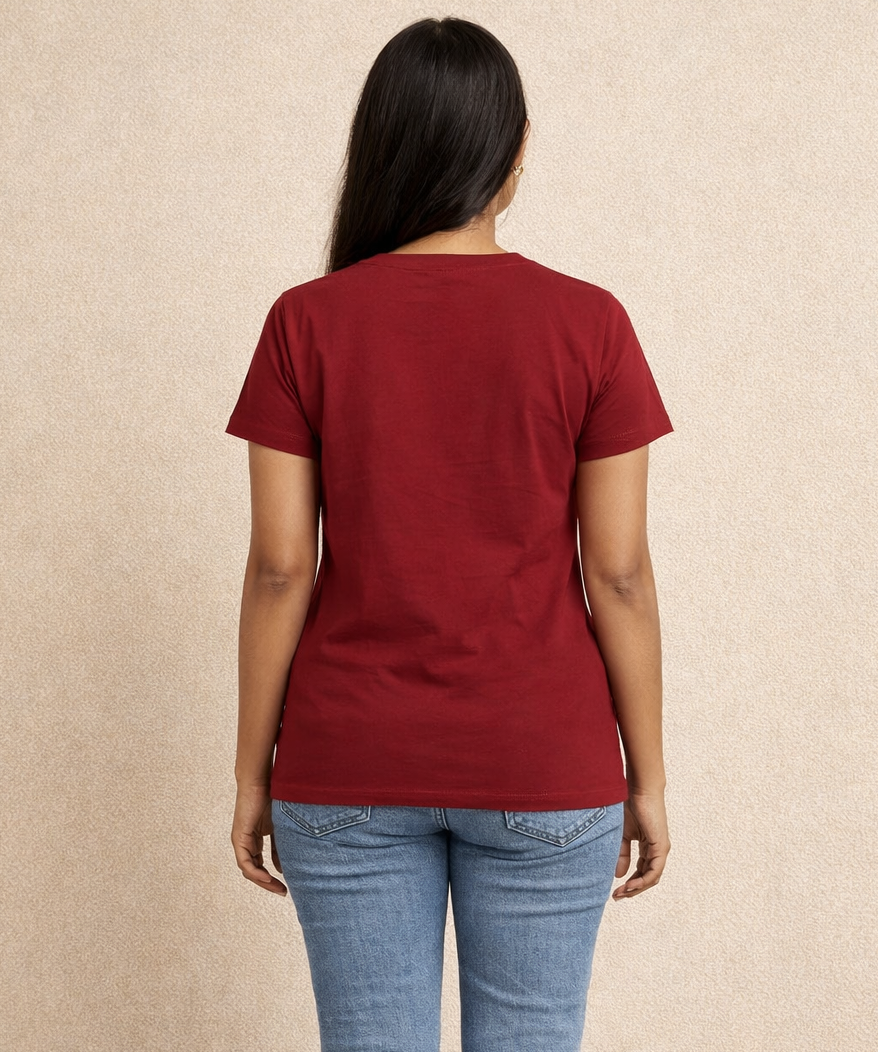 Premium Woman Half Sleeve T-Shirt / Round Neck Printed T-Shirt / Maroon Color