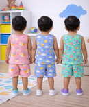 Boys Cotton Cartoon Printed Kids Sleeveless Set Combo | Age 0 to 3 Years | T-shirt & Shorts (Combo Set Pack of 3)