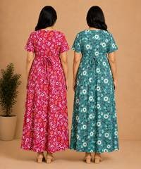 Maternity Feeding Maxi Dress | Nursing Friendly Nighty Style (Pack of 2 Pieces)