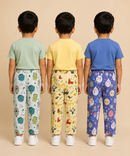 Pure Cotton Boys Printed Track Pant for Casual Night wear for Kids | Age 0 To 8 Years (Pack of 3)