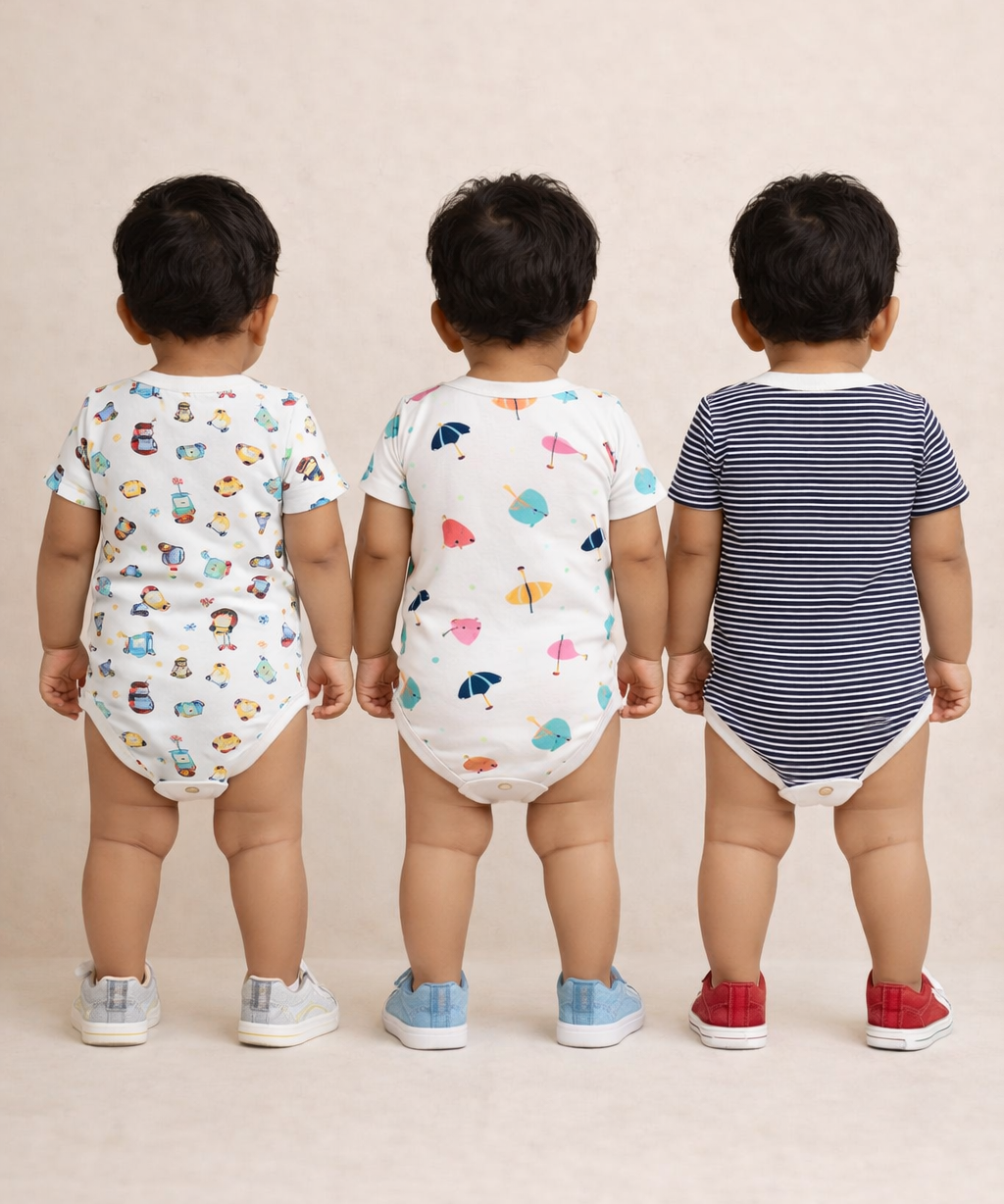 Boy & Girl Baby Half Sleeve Bodysuit | 100% Pure Cotton | Age 0-12 Months (Pack of 3 Combo)