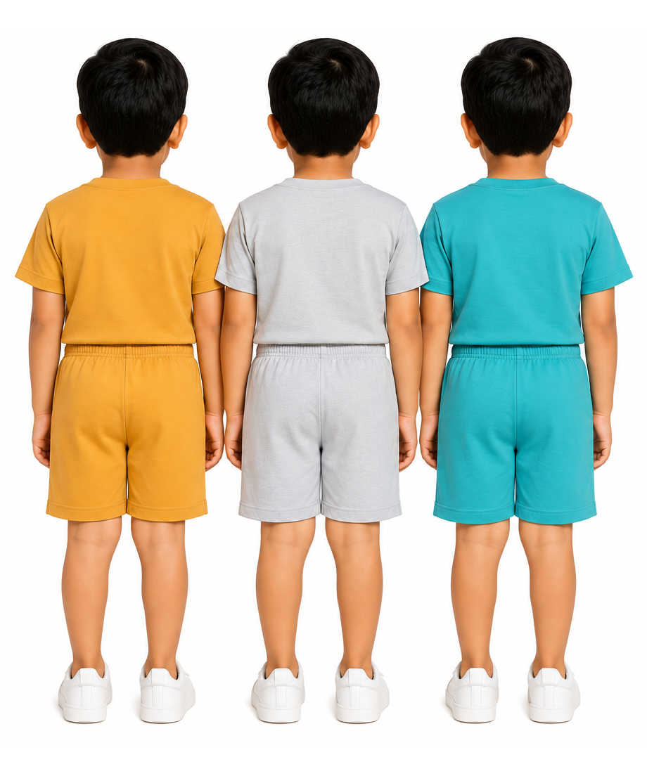 Kids Cartoon Print T-Shirt & Shorts Co-Ord Set for Boys | Age 6 Months-3 Years | Pack Of 3 Set Combo