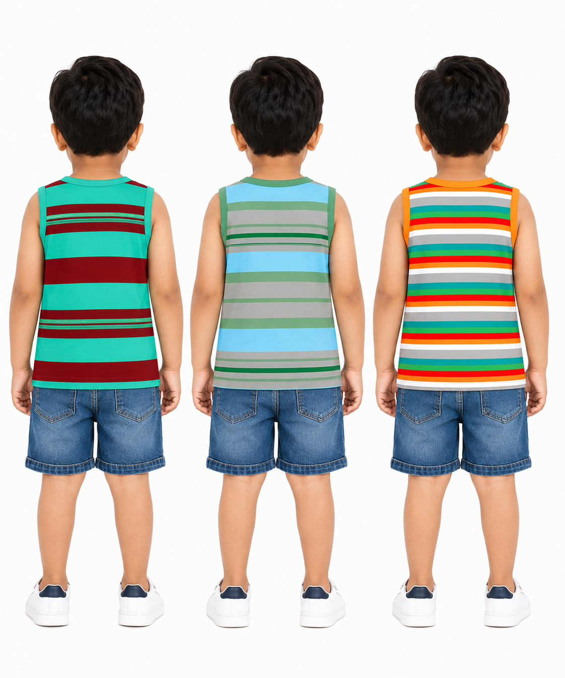 Cotton Stripes Kids Sleeveless Tshirt (Pack of 3)