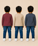 Kids Boys Cotton Stripes Full Sleeve T-shirt | Age 0-3 Years (Pack of 3)