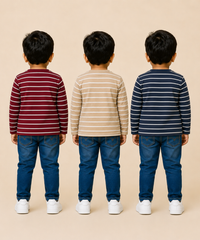 Kids Boys Cotton Stripes Full Sleeve T-shirt | Age 0-3 Years (Pack of 3)