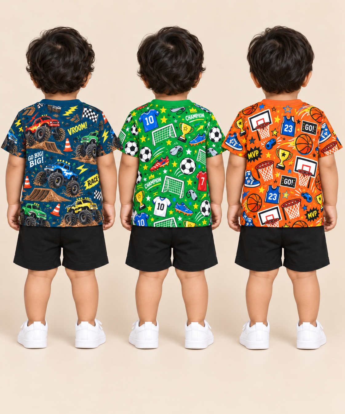 Baby Boys All Over Printed Cotton T-Shirt Multi Colour | Age 0 to 36 Months (Pack of 3 Pieces)
