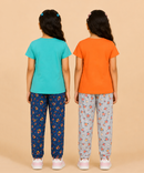 Girls Printed Cotton Night Suit Combo | Graphic Printed T-Shirts & Floral Night Pant | Age-2 to 6 Years | Pack Of 2 Sets
