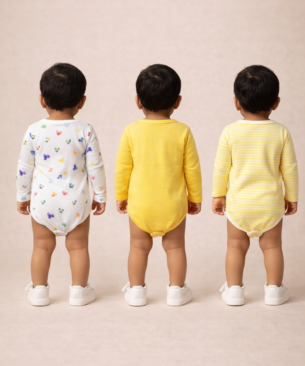 Boy & Girl Baby Long Sleeve Bodysuit | 100% Pure Cotton | Age 0-12 Months (Pack of 3 Combo)