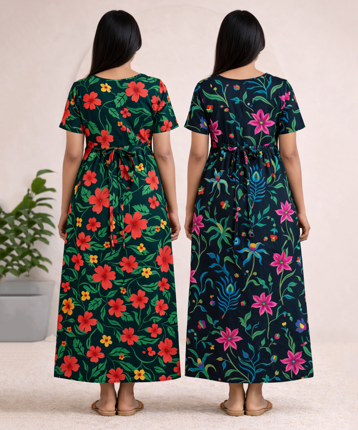 Maternity Feeding Maxi Dress | Nursing Friendly Nighty Style (Pack of 2 Pieces)