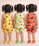 Girls Cotton Cartoon Printed Kids Sleeveless Set Combo | Age 0 to 3 Years | Sleeveless T-shirt & Shorts Co-ord Set (Pack of 3 Sets)