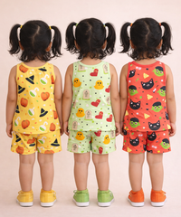 Girls Cotton Cartoon Printed Kids Sleeveless Set Combo | Age 0 to 3 Years | Sleeveless T-shirt & Shorts Co-ord Set (Pack of 3 Sets)