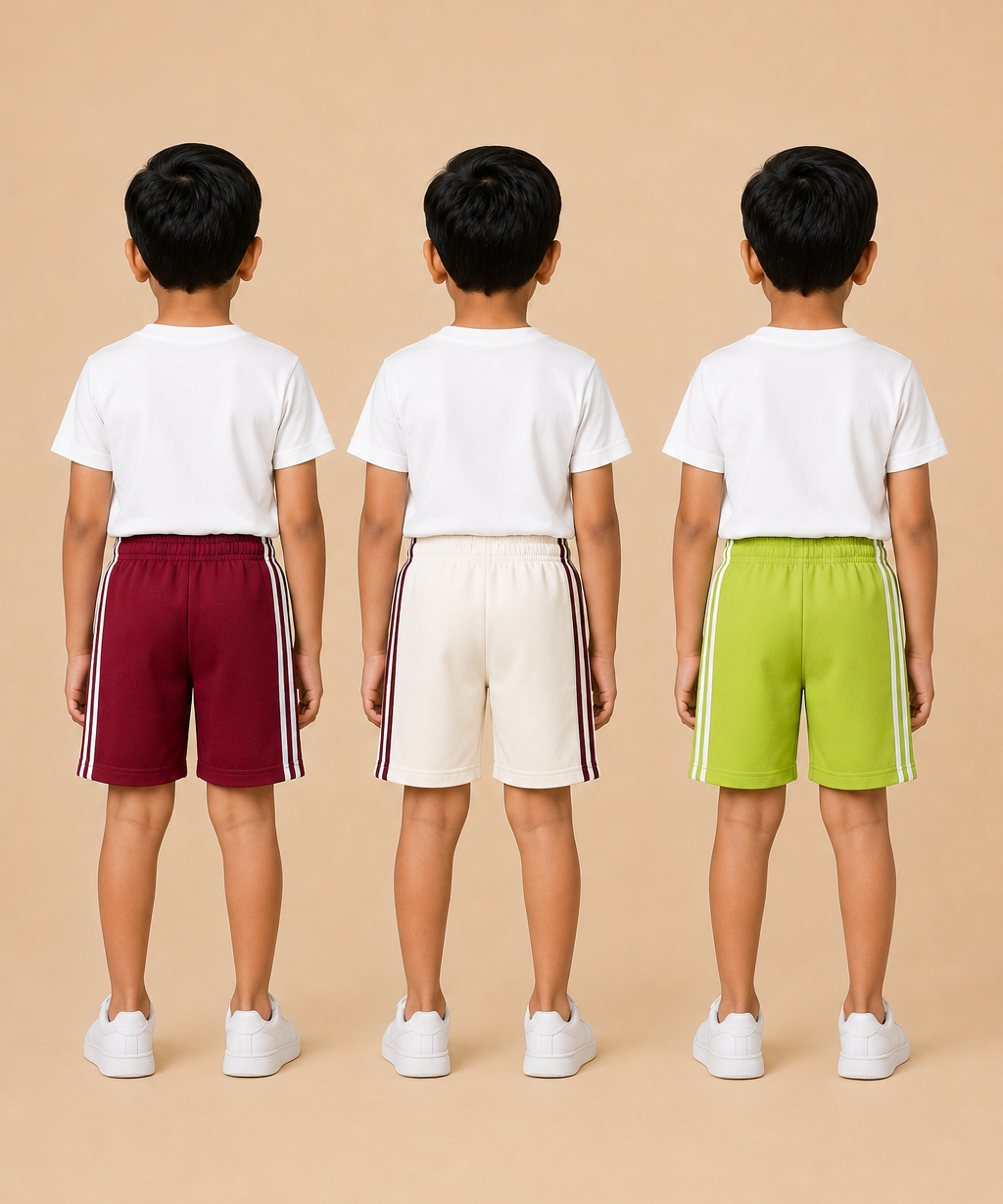 Kids Double Side Stripe Sports Shorts | Cotton Casual Shorts for Boys | Age 6-9 Years | Pack Of 3 Pieces Combo
