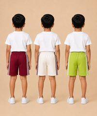 Kids Double Side Stripe Sports Shorts | Cotton Casual Shorts for Boys | Age 6-9 Years | Pack Of 3 Pieces Combo