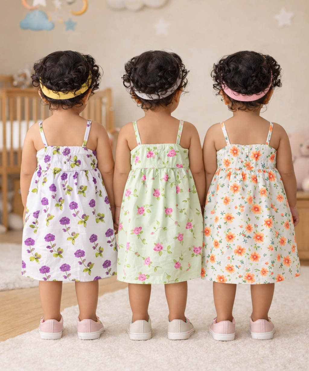 Girl Baby Sleeveless Cotton Frock Printed with Underwear | Age 0 to 6 Months (Pack of 3 Pieces)