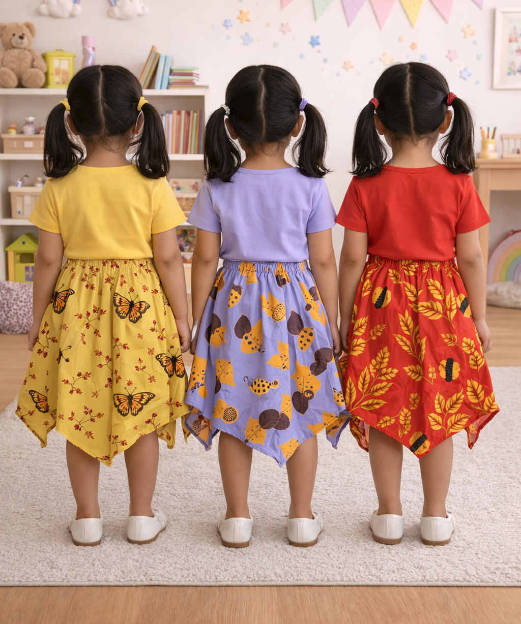 Cotton Fish Midi Floral Printed Skirt | Casual wear for Girl Kids Age 2 To 9 Years (Pack of 3)