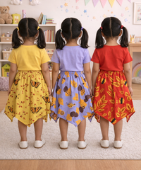 Cotton Fish Midi Floral Printed Skirt | Casual wear for Girl Kids Age 2 To 9 Years (Pack of 3)
