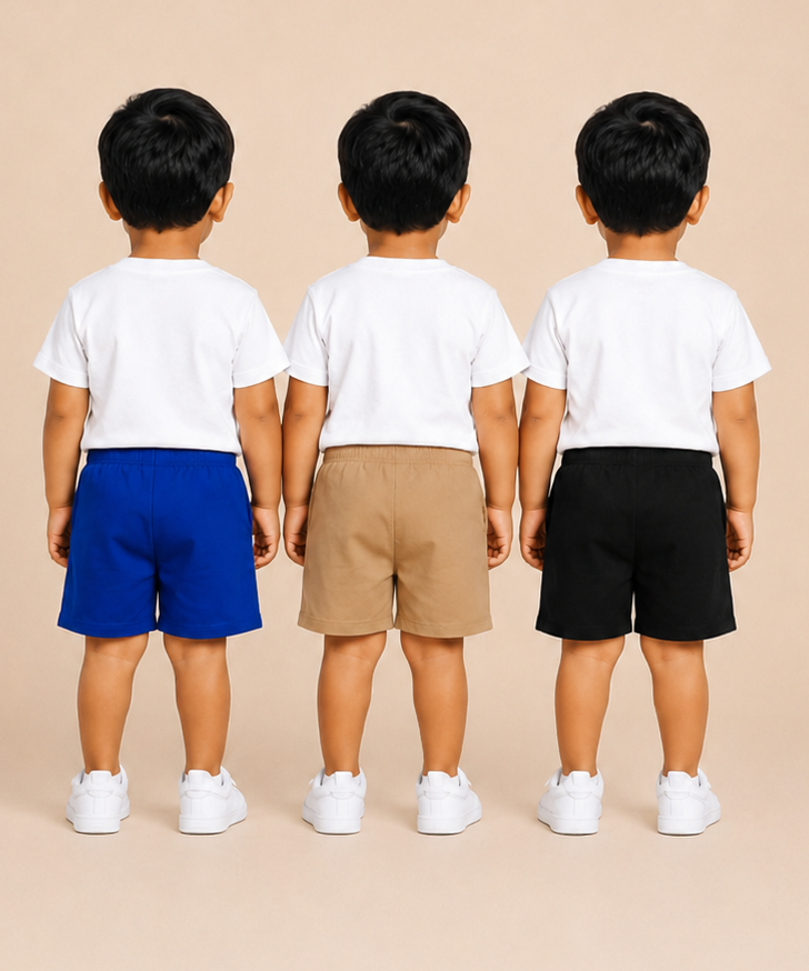 Pure Cotton Plain Shorts for Boys Kid with Elastic Age 3 Months to 4 Years (Pack of 3)