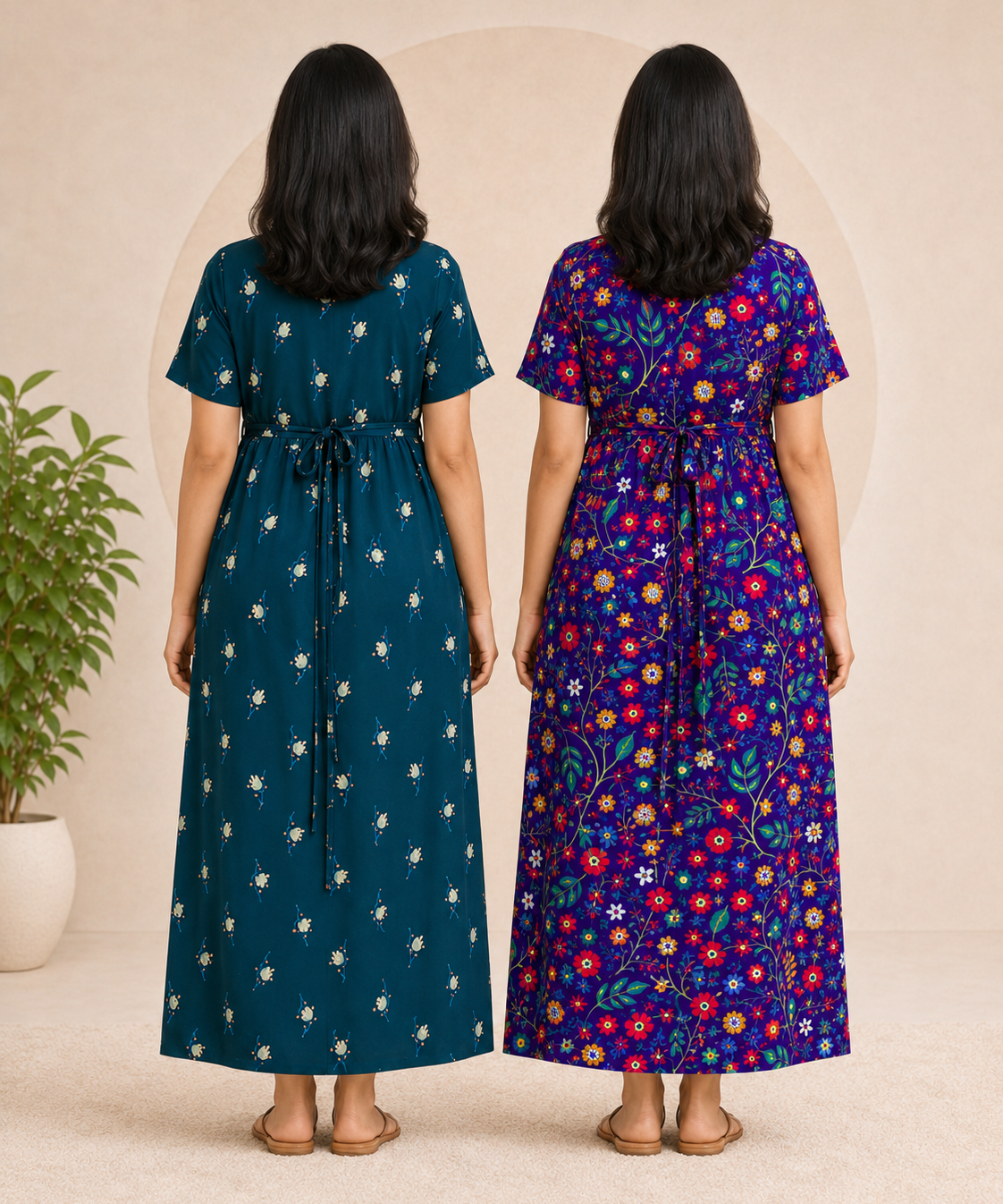 Maternity Feeding Maxi Dress | Nursing Friendly Nighty Style (Pack of 2 Pieces)