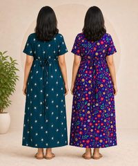 Maternity Feeding Maxi Dress | Nursing Friendly Nighty Style (Pack of 2 Pieces)