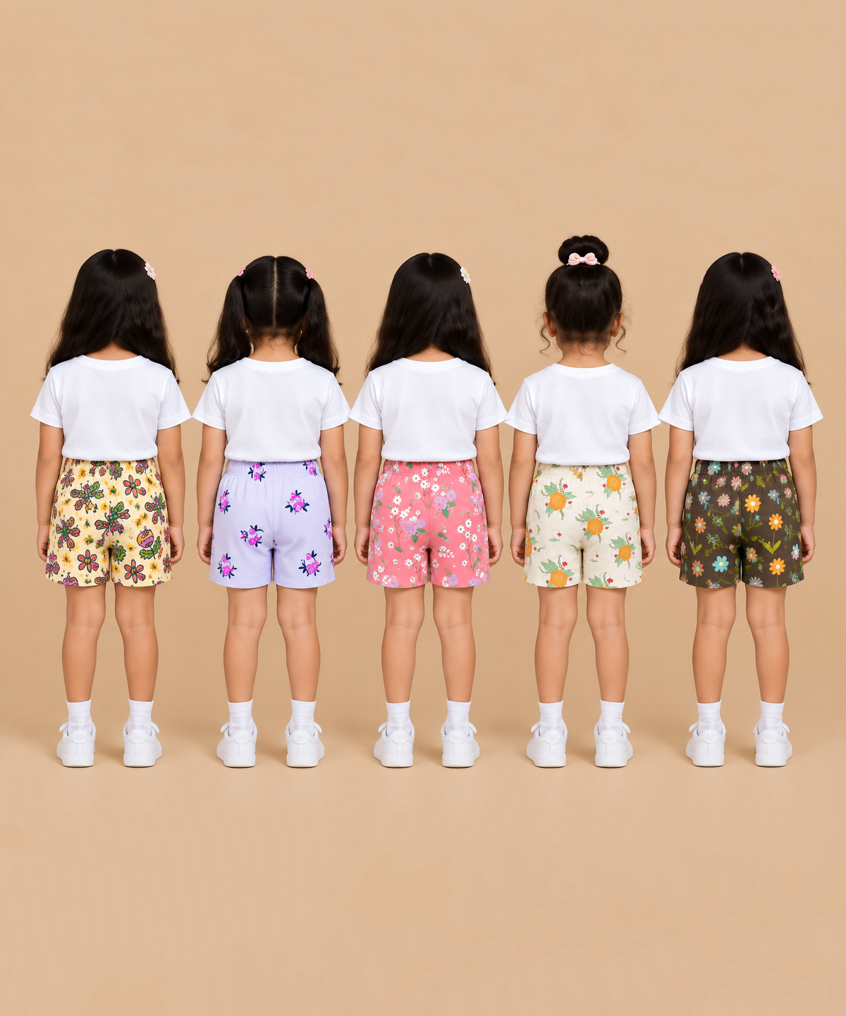Girls Printed Cotton Shorts | Soft Elastic Waist Casual Shorts | Age 4 to 12 Years (Pack of 5 Pieces)
