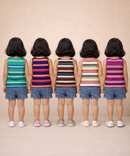 Cotton Stripes Kids Girls Sleeveless T-shirt (Pack of 5)