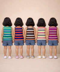 Cotton Stripes Kids Girls Sleeveless T-shirt (Pack of 5)
