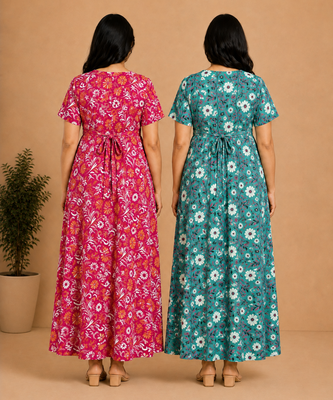 Maternity Feeding Maxi Dress | Nursing Friendly Nighty Style (Pack of 2 Pieces)