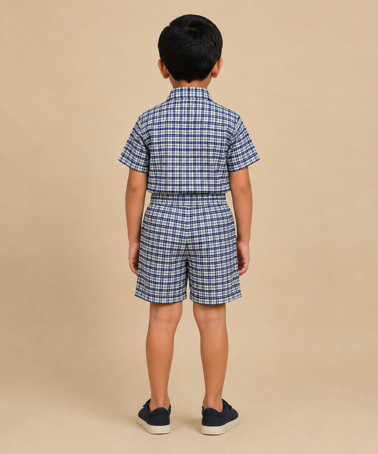 Polyester Checked Shirt and Shorts Set for Boy Kids Casual Wear Half Sleeve Co-Ord Set with Elastic Waist Shorts | Age 6 to 7 Years