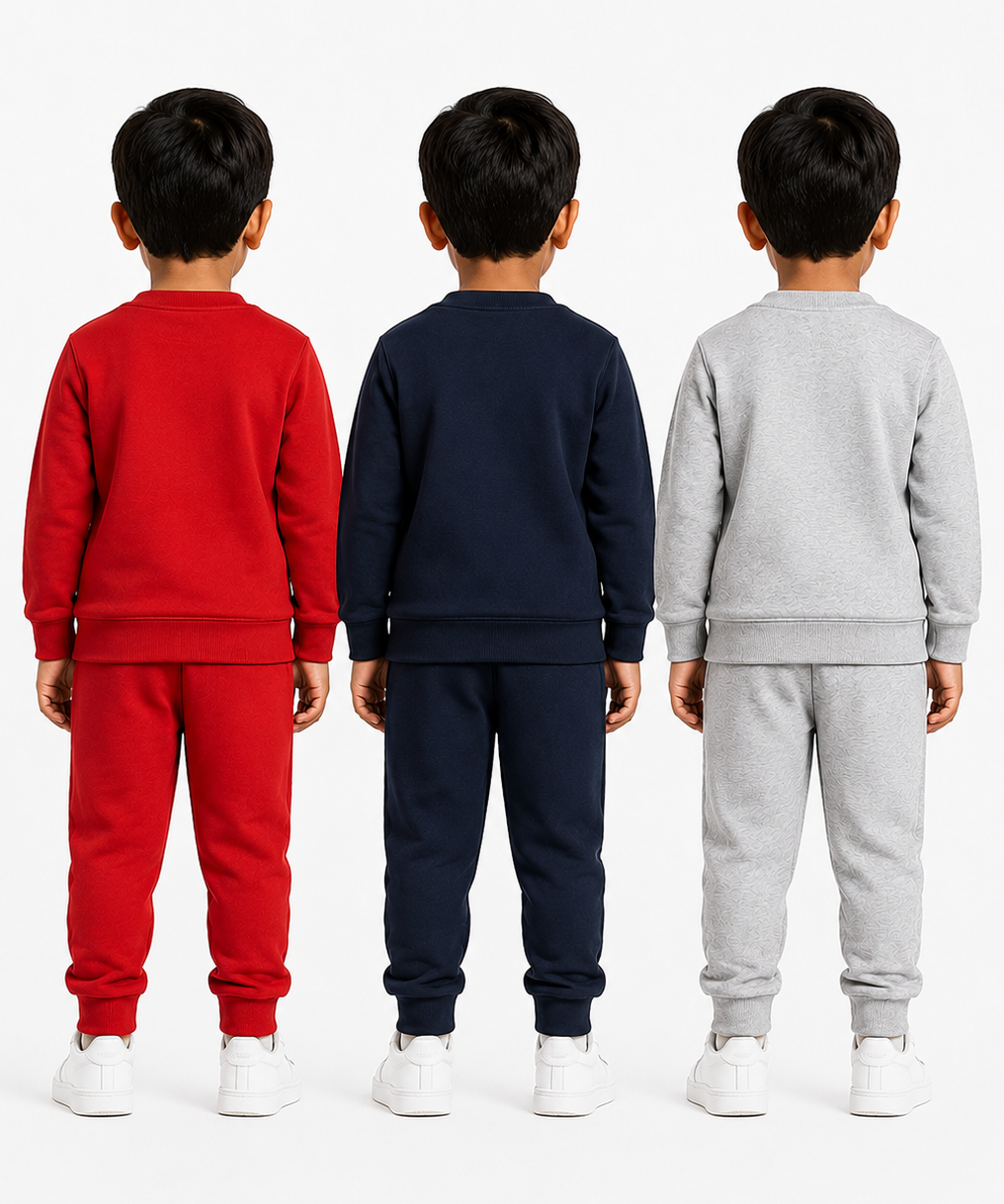 Boys Full Sleeve Cotton Winter Co-Ord Set | Typography Chest Printed Sweatshirt & Jogger Track Pant | Age 1 to 4 Years (Pack of 3 Sets)
