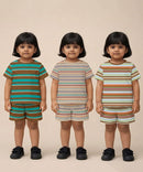 Girls Cotton Stripes Kids Co-ord Set Combo / Age 1-4 Years | T-shirt & Shorts (Combo Set Pack of 3)