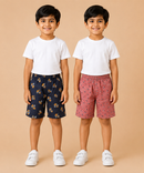 Kids Boys Checkered & Printed Cotton Shorts | Age - 5 to 10 Years | Soft Elastic Waist Casual Shorts | Combo Pack of 2 Pieces