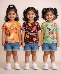 Kids Girls Cotton Printed T-shirt | 0 to 3 Years (Pack Of 3 Pieces)