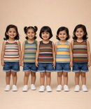 Cotton Stripes Kids Girls Sleeveless T-shirt (Pack of 5)