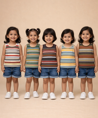 Cotton Stripes Kids Girls Sleeveless T-shirt (Pack of 5)