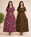 Maternity Feeding Maxi Dress | Nursing Friendly Nighty Style (Pack of 2 Pieces)