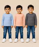 Kids Boys Cotton Stripes Full Sleeve T-shirt | Age 0-3 Years (Pack of 3)