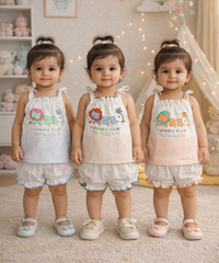 Boy & Girl Baby Printed Top Knot Dress | Top and Shorts Set | 100% Pure Cotton (Pack of 3 Sets Combo)