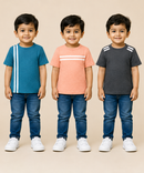 Kids Boys Popcorn Stripes Half Sleeve T-Shirt | Age 3 to 6 Years (Pack of 3 Pieces)